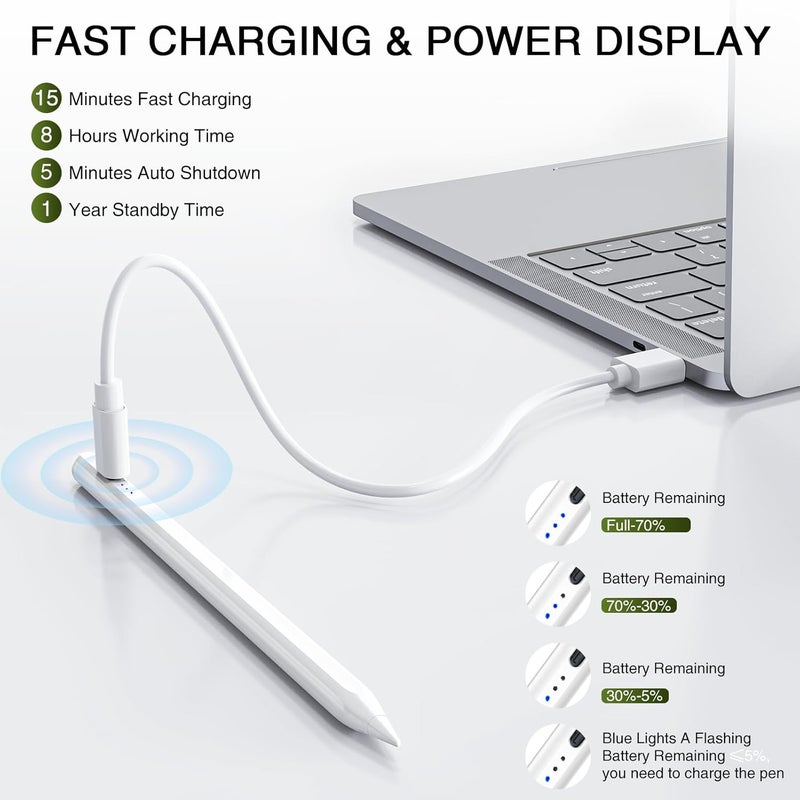 HATOKU Stylus Pen for iPad 2018-2025, 15 Mins Fast Charging Magnetic Pencil (1st Generation) with Tilt Sensitivity & Palm Rejection for iPad 6-8/9/10/11, Air 3/4/5/M2/M3, Mini 5/6/7, Pro 11/12.9/M4/M5 - Image 3